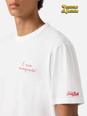 Arnott Warm winter cotton T-shirt in white with E nun m’angoscià embroidery | VACANZE DI NATALE SPECIAL EDITION