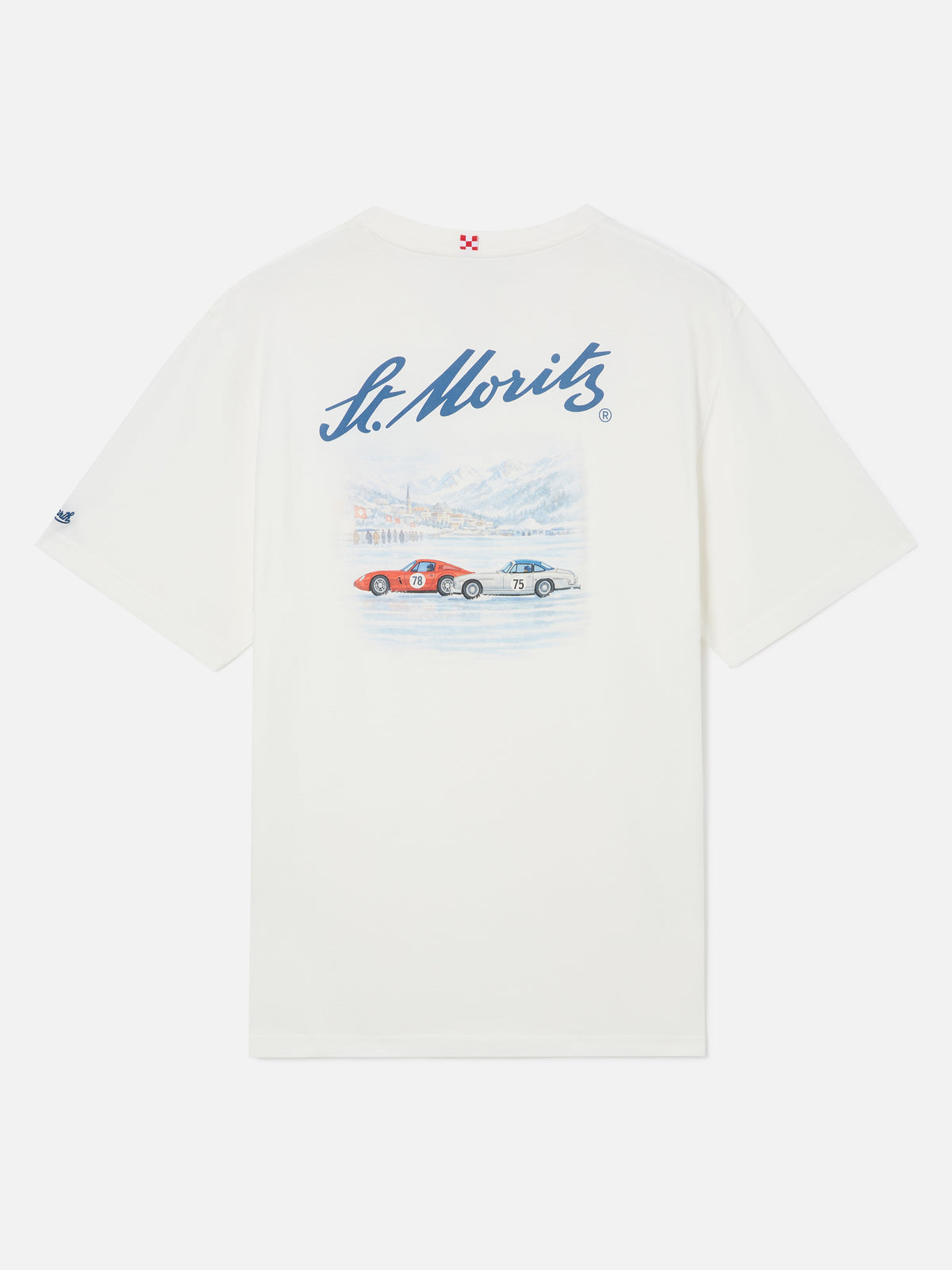 T-shirt Arnott Warm bianca in cotone organico con stampa St. Moritz sul retro | Special edition