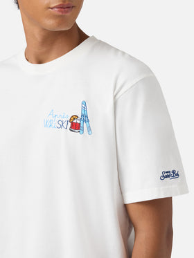 Arnott Warm winter cotton T-shirt in white with Après Ski embroidery