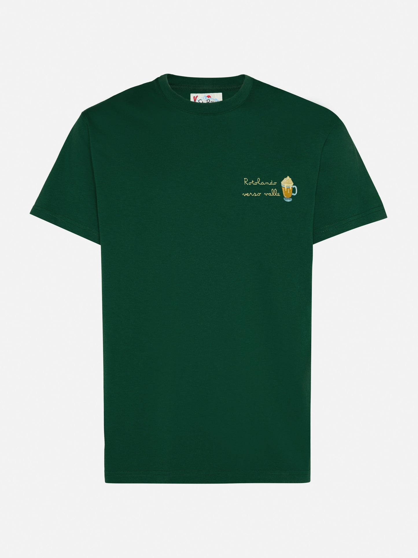 T-shirt Arnott warm touch in cotone verde con ricamo Rotolando verso valle