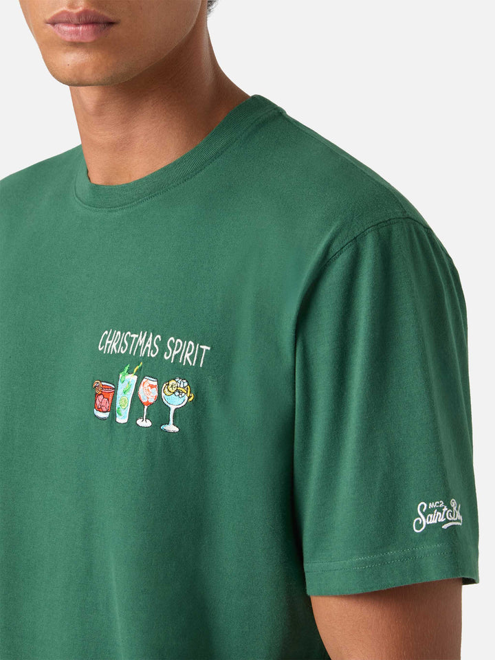 Green Arnott Warm cotton t-shirt with Christmas Spirit embroidery