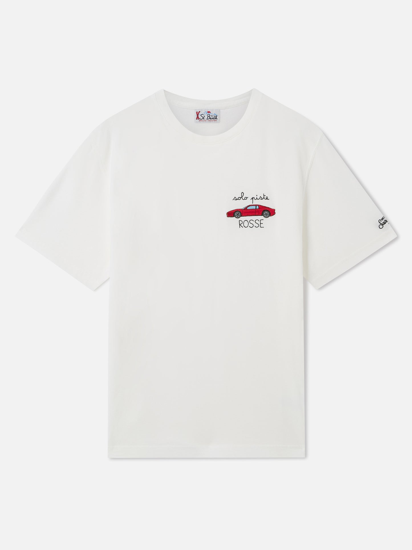Weißes Crewneck-T-Shirt Arnott mit Solo Piste Rosse-Stickerei 