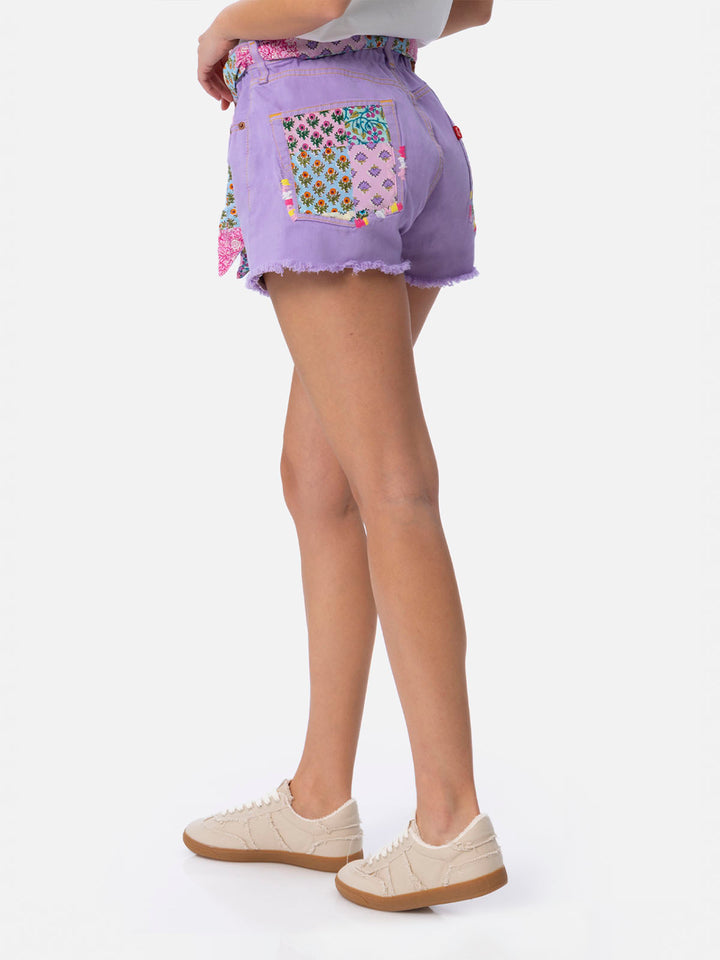 Woman upcycled denim shorts Arizona with patches - MC2 Saint Barth