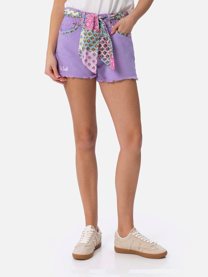Woman upcycled denim shorts Arizona with patches - MC2 Saint Barth