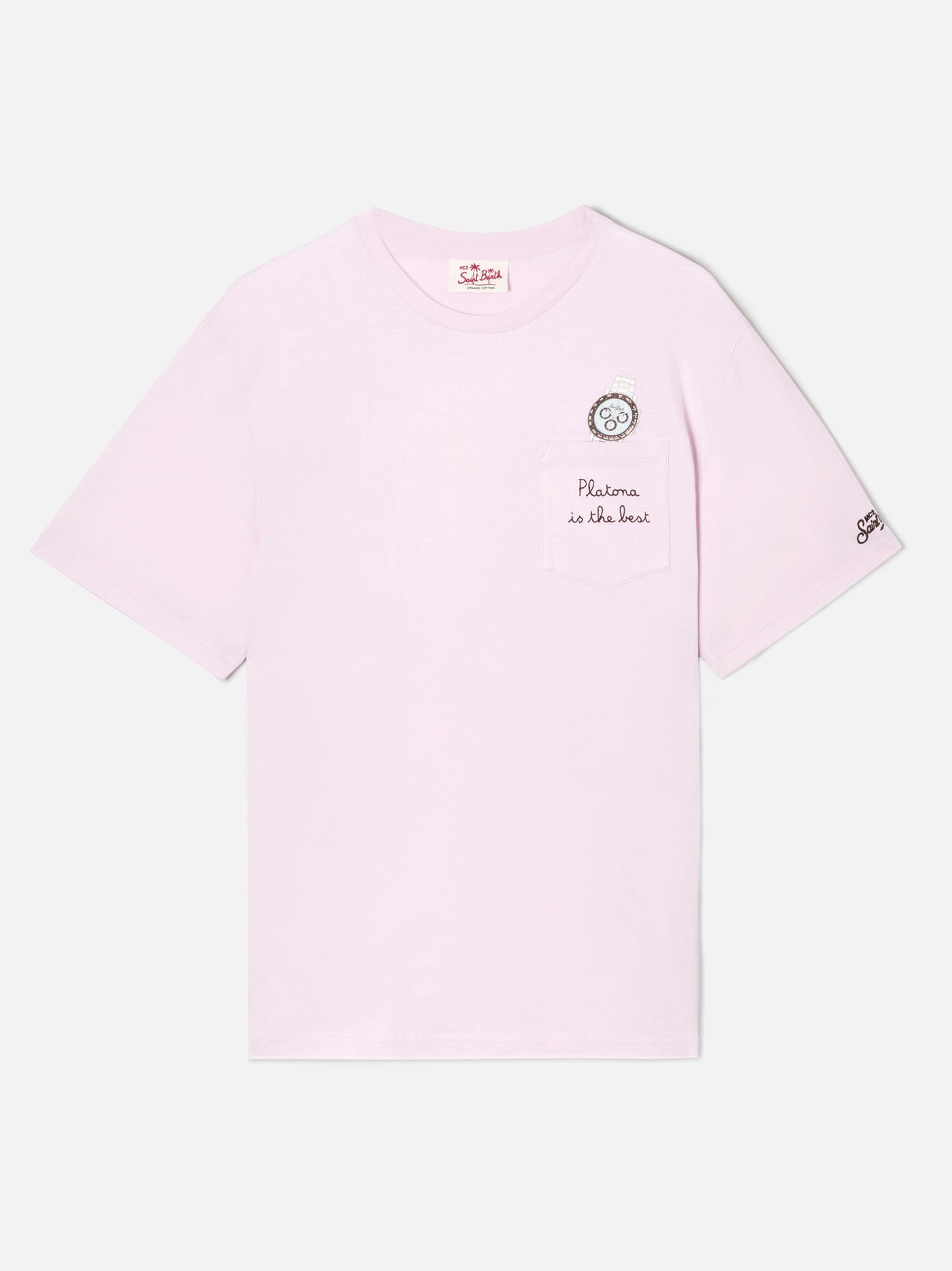 Camiseta Austin rosa con bordado watch y Platona Is The Best 