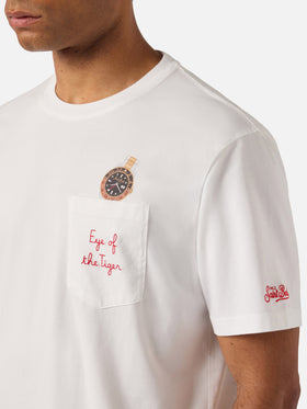 T-shirt Austin blanc avec montre et broderie Eye Of The Tiger 