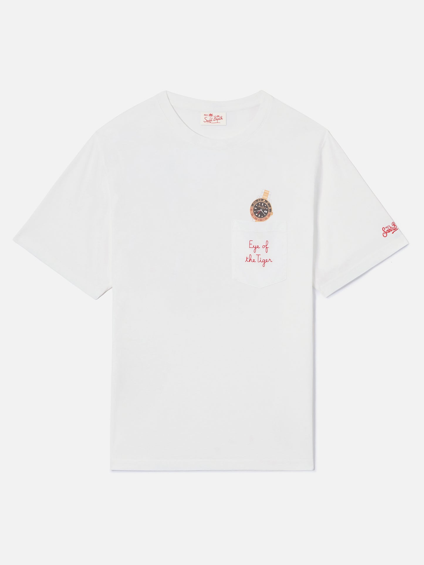 T-shirt Austin blanc avec montre et broderie Eye Of The Tiger 