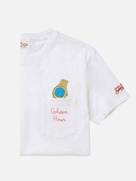 T-shirt Austin blanc avec montre et broderie Golden Hour 