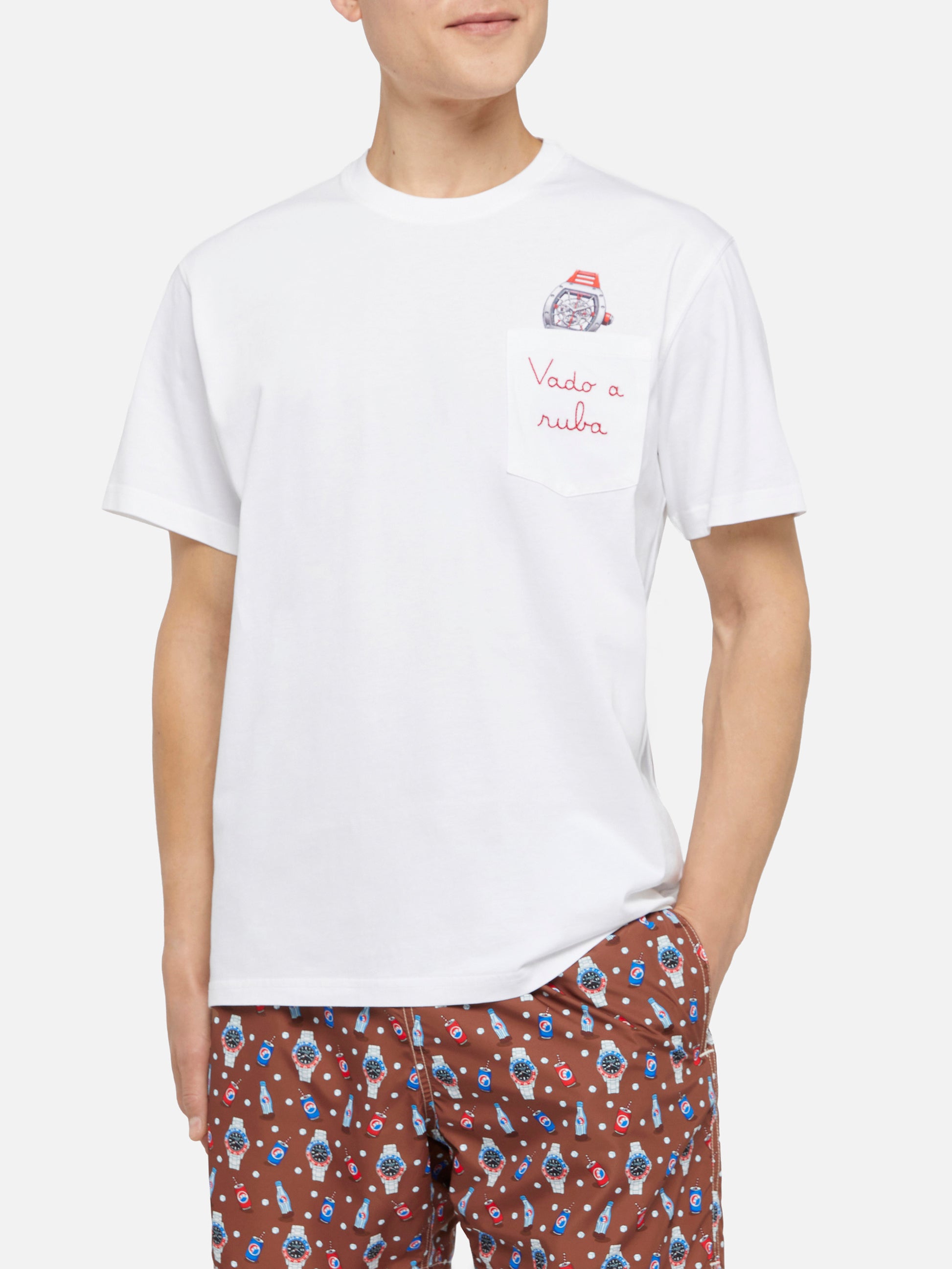 Cotton t-shirt Austin with embroidery and watch print - MC2 Saint Barth