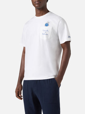 White Austin t-shirt with watch and Ostriche e Bollicine embroidery