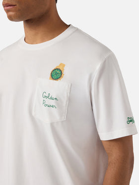 Camiseta Austin blanca con reloj y bordado Golden Power 