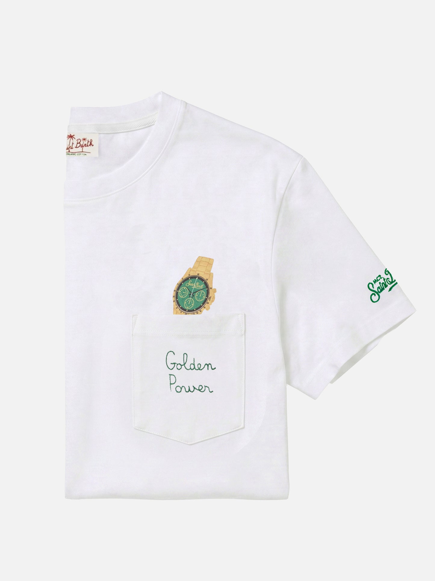Camiseta Austin blanca con reloj y bordado Golden Power 