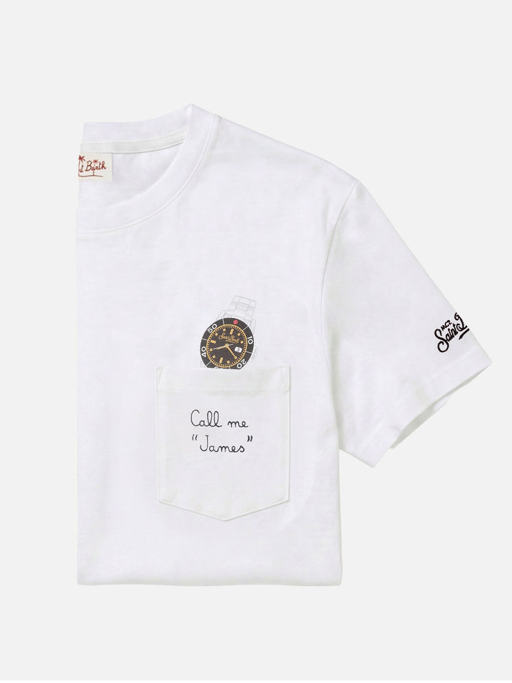 Camiseta Austin blanca con reloj y bordado Call Me James 