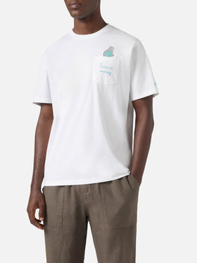 White Austin t-shirt with watch and Time Is Money embroidery