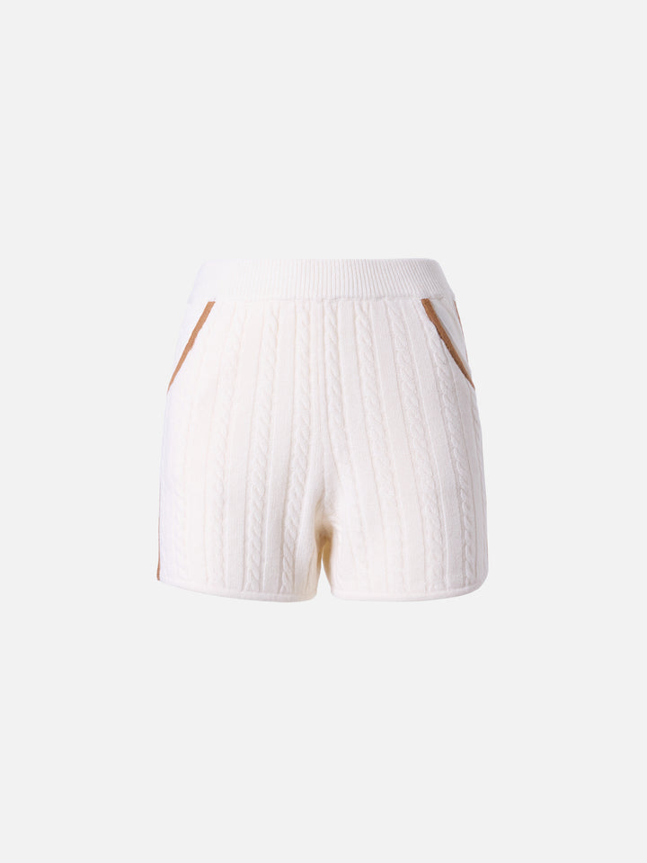 Azure cable-knit shorts in pure white wool