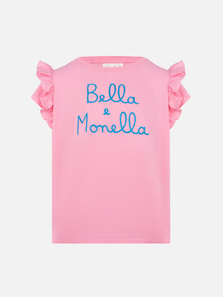 T-shirt Baby in cotone con volant e ricamo Bella e Monella
