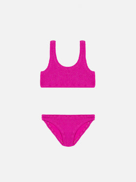 Fuchsia lurex crinkle classic bralette bikini Baker - MC2 Saint Barth