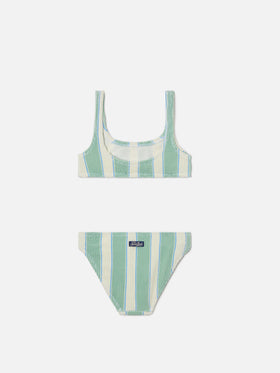 Bikini Baker en tissu crinkle à rayures vertes et crème 