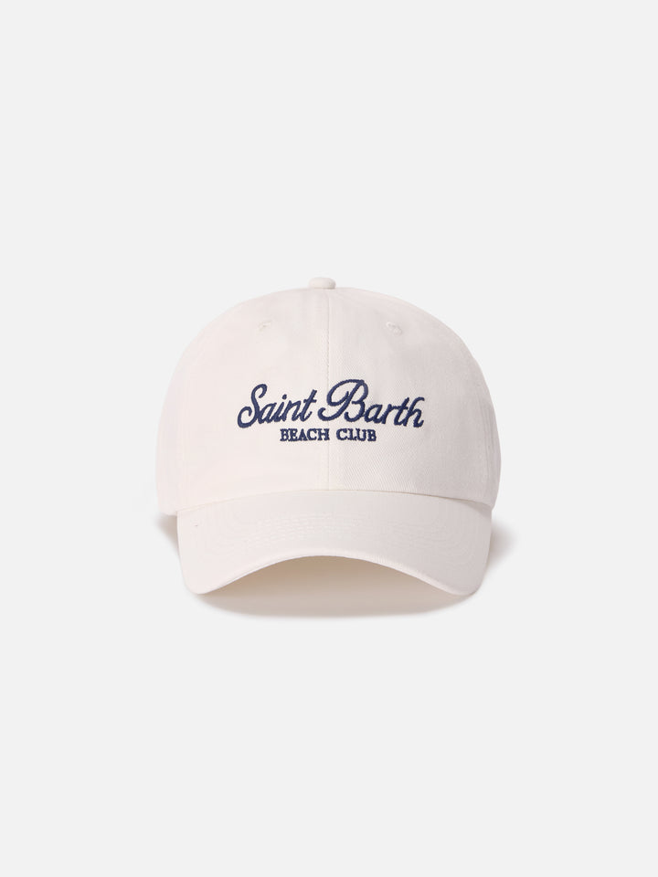 Baseball cap with visor in white cotton with embroidered logo