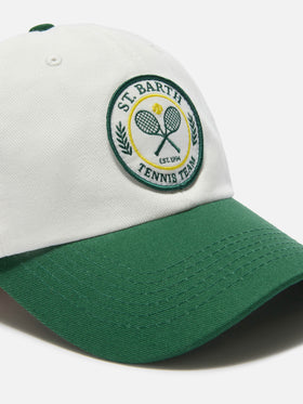 Casquette de baseball à visière en coton blanc et vert avec patch Tennis Team 