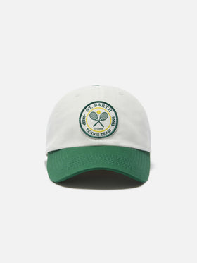 Casquette de baseball à visière en coton blanc et vert avec patch Tennis Team 