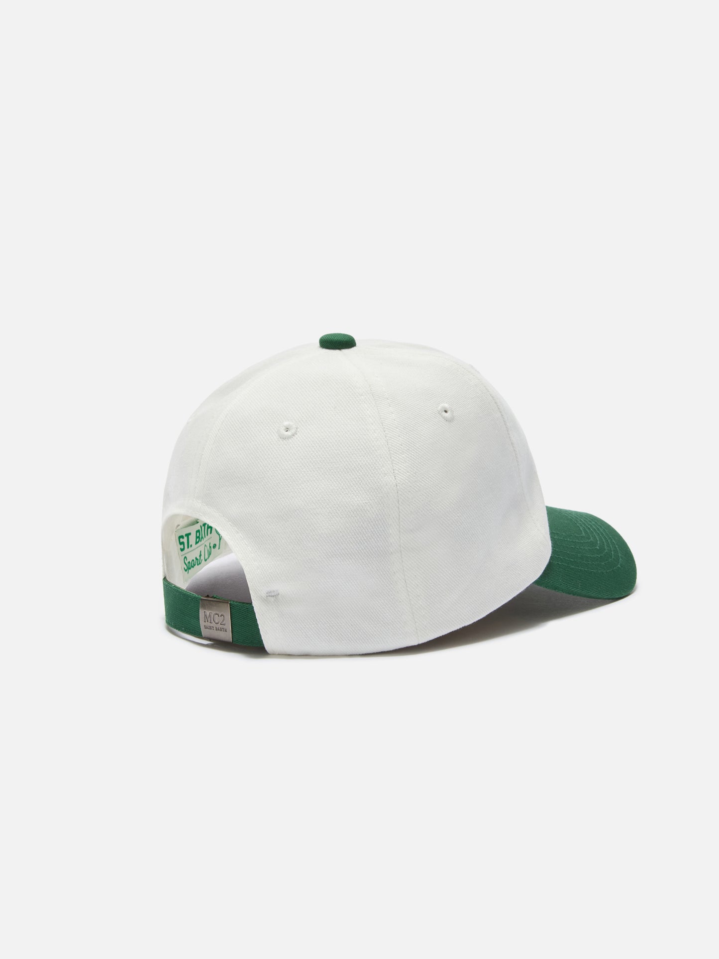 Casquette de baseball à visière en coton blanc et vert avec patch Tennis Team 