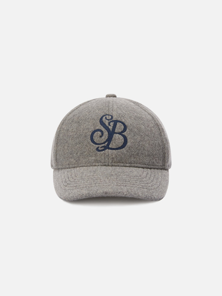 Cappello Baseball grigio in feltro con ricamo monogramma SB