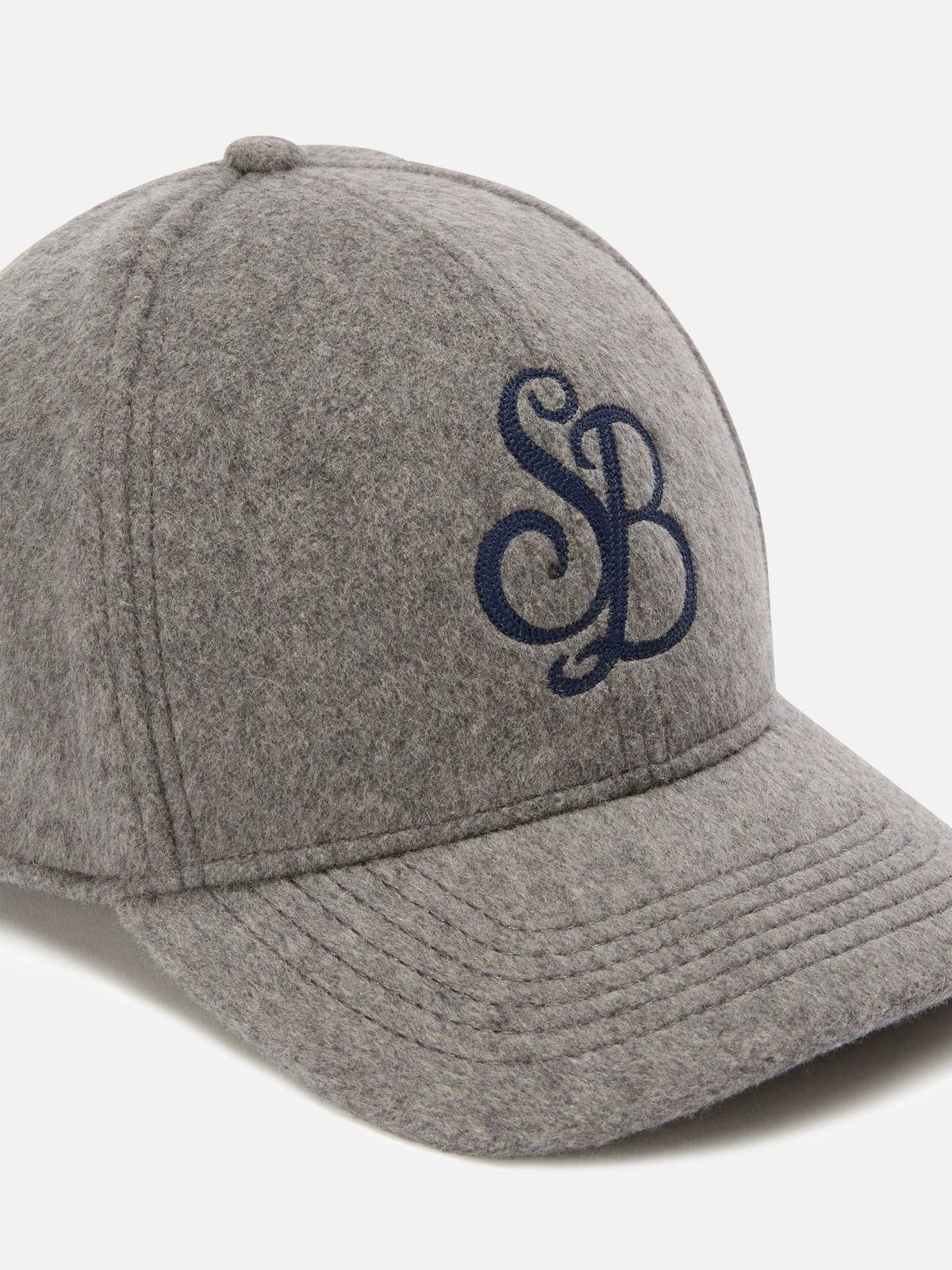 Casquette en feutre gris Baseball avec broderie monogramme SB 