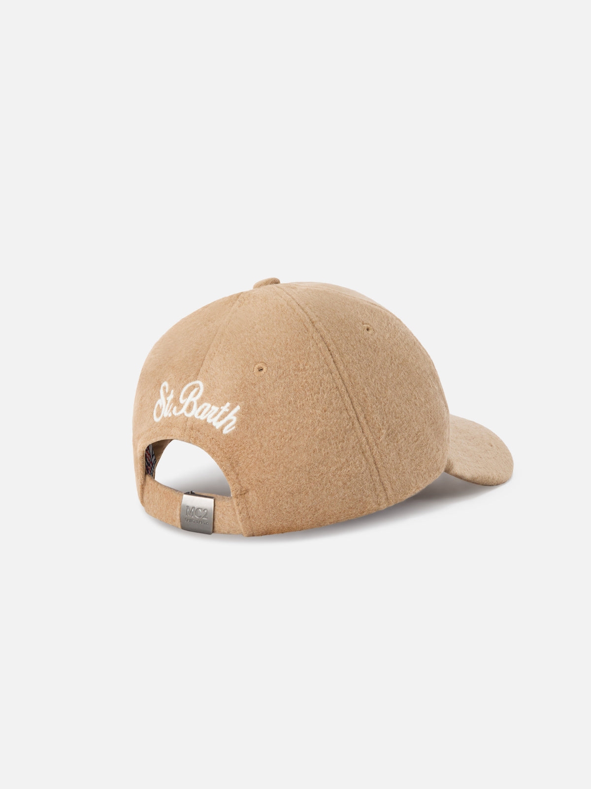 Beige Baseball felt cap with embroidered mountain landscape