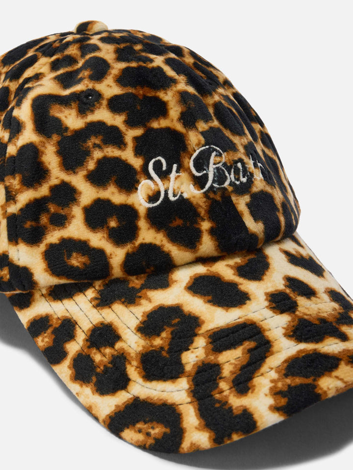 Cappello con visiera Baseball Velvet in velluto leopardato