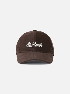 Cappello Baseball marrone in velluto a coste con ricamo logo