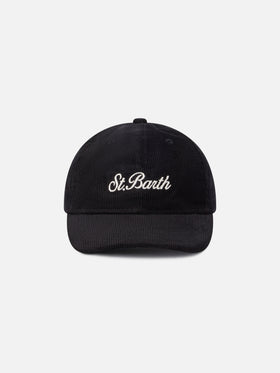 Black Baseball corduroy cap with logo embroidery