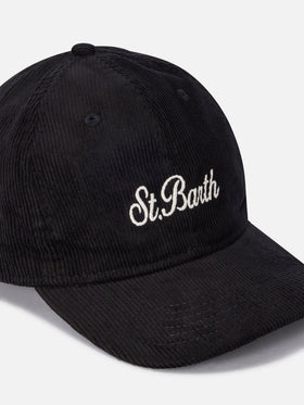 Black Baseball corduroy cap with logo embroidery