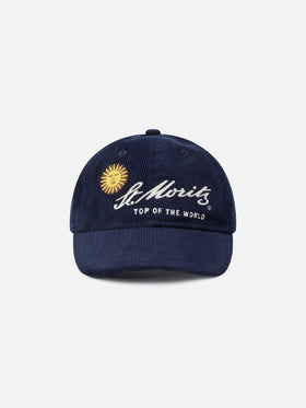 Cappello Baseball blu navy in velluto a coste con ricamo St. Moritz | Special edition