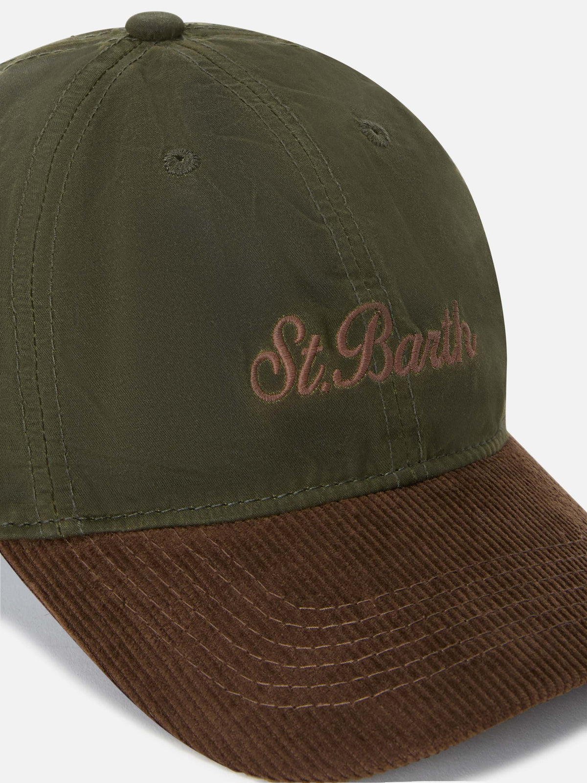 Casquette en velours côtelé ciré vert militaire Baseball avec broderie du logo 