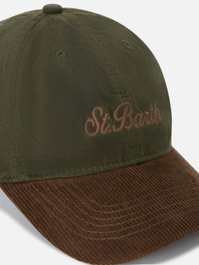Casquette en velours côtelé ciré vert militaire Baseball avec broderie du logo 