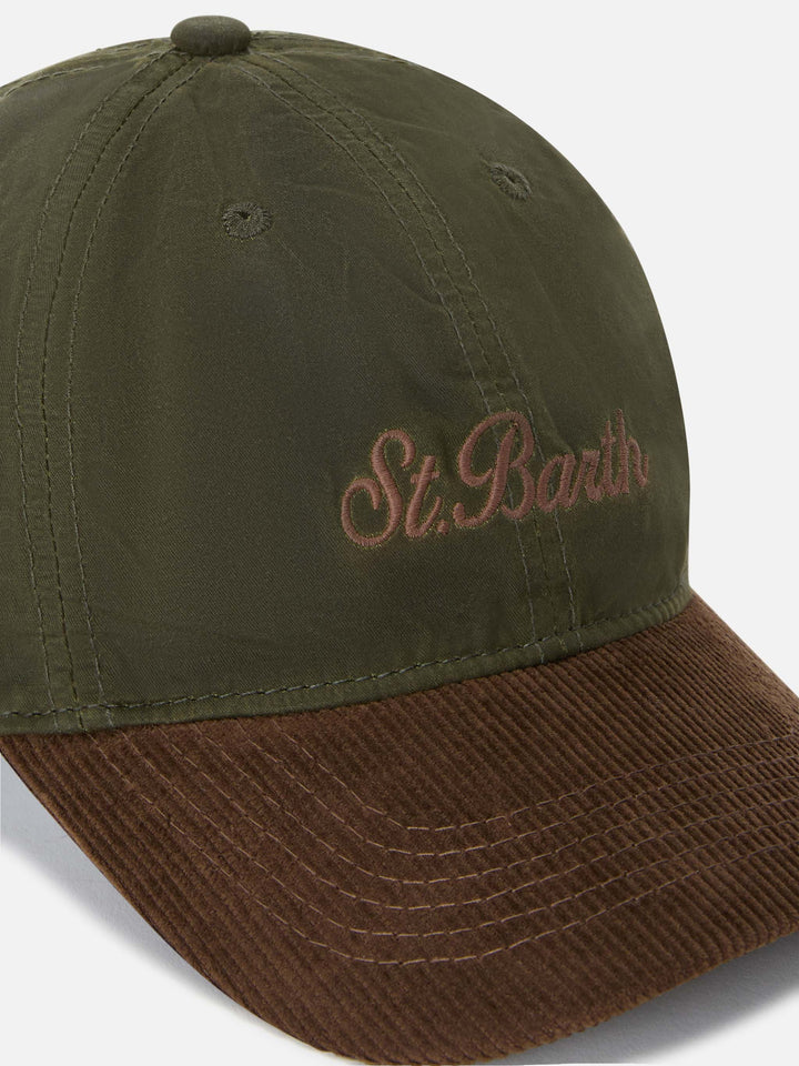 Kappe aus gewachstem Cord in Military Green Baseball mit Logostickerei 
