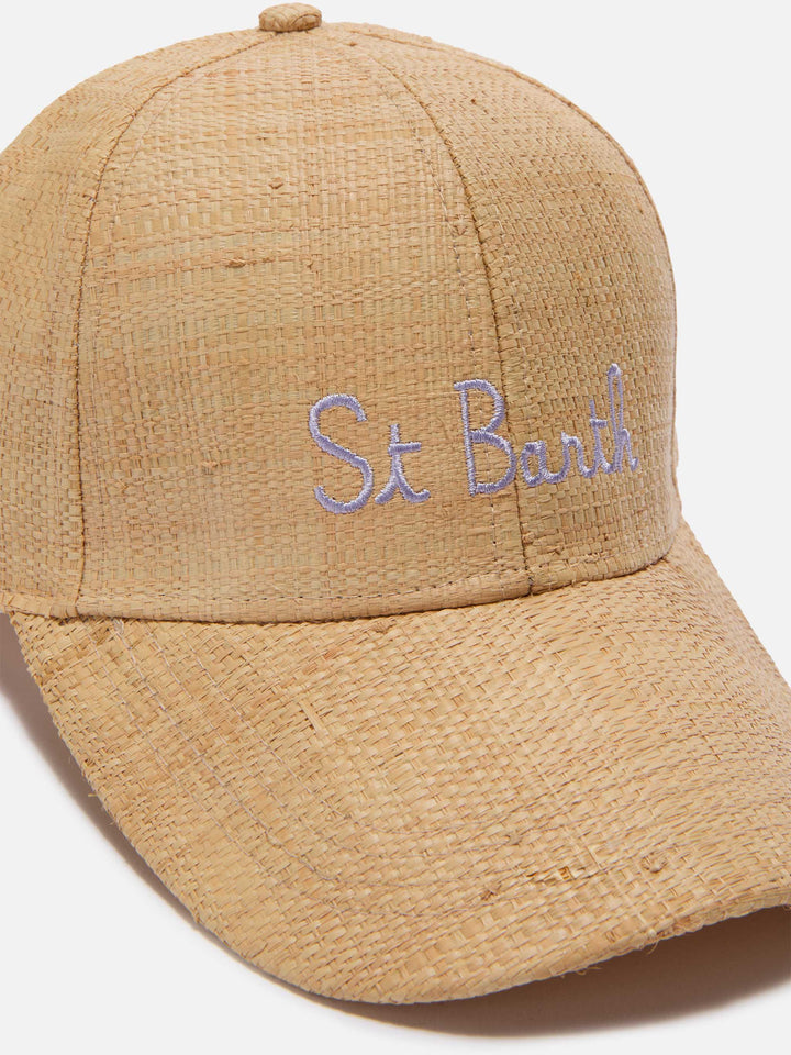 Baseball beige raffia cap with St. Barth embroidery