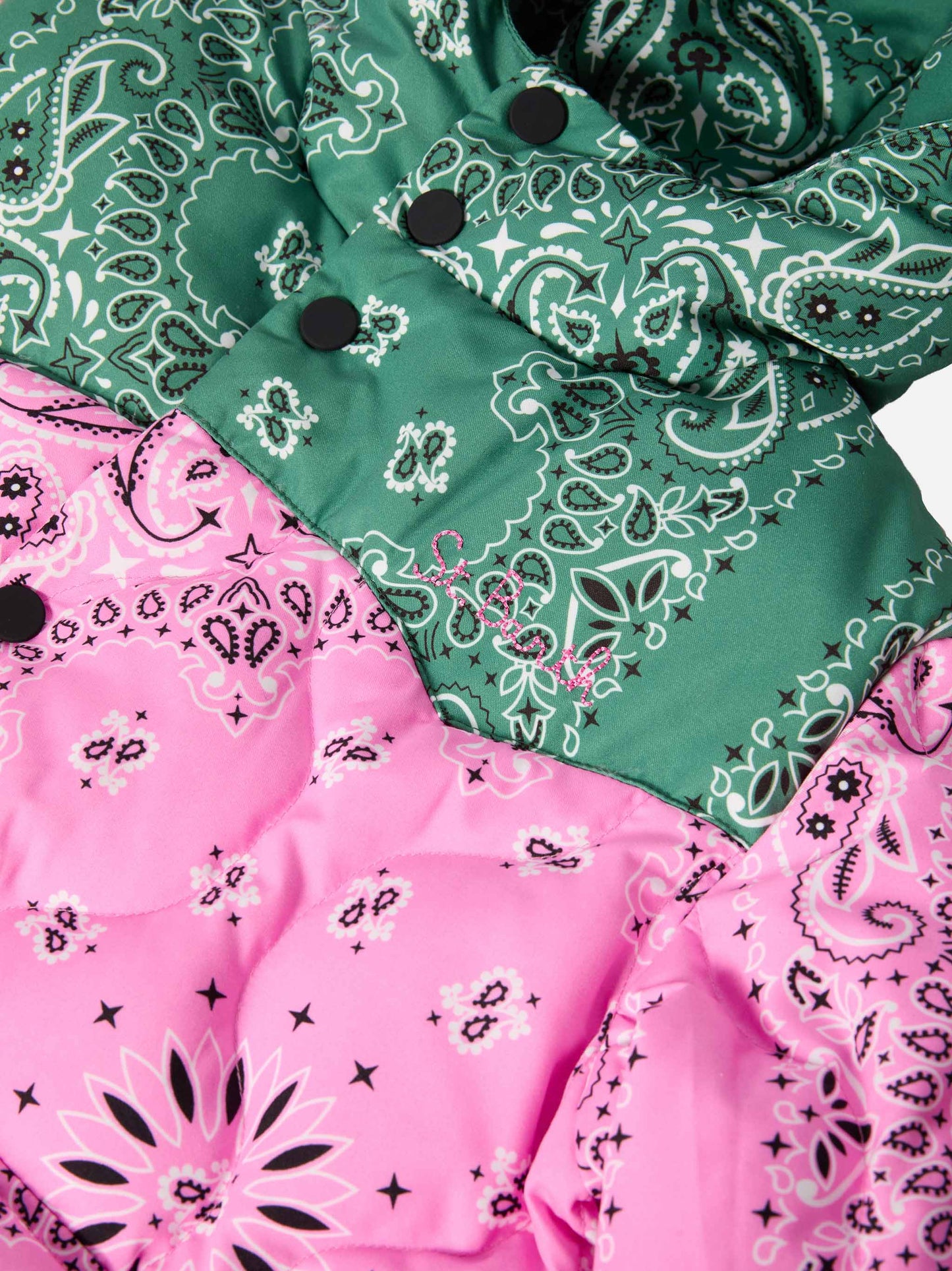 Hooded down padded jacket Baxter Jr with bandanna print