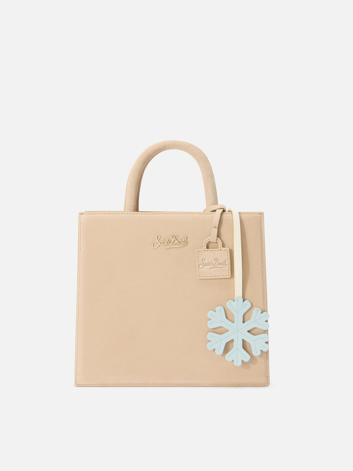 Light blue leather bag charm with snowflake shape