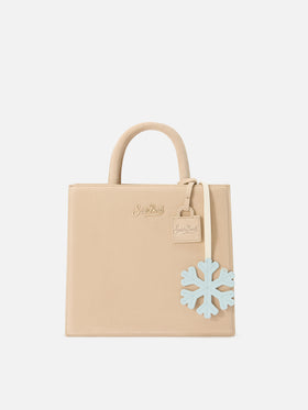 Light blue leather bag charm with snowflake shape