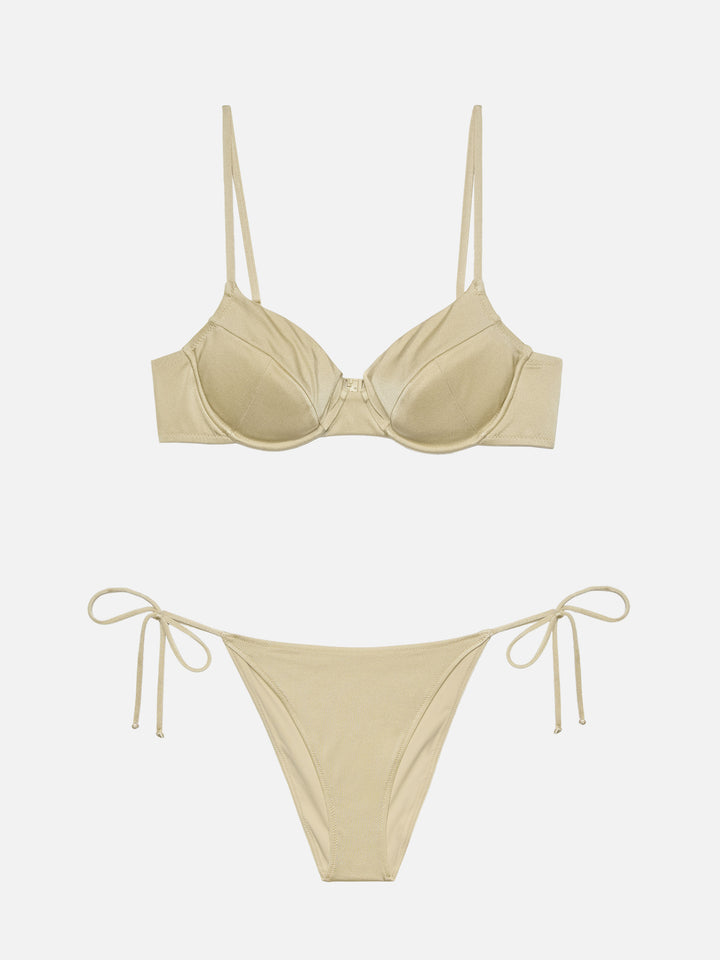 Virgo gold classic swim briefs                                                          - Bea underwired shimmer gold bralette