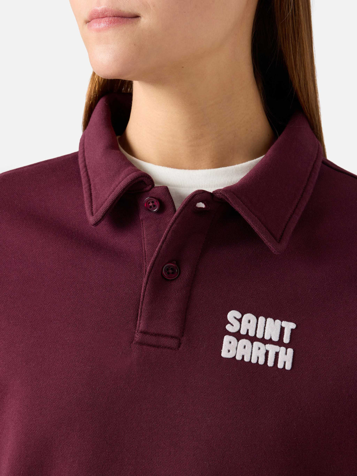 Bordeaux Berenice cotton polo shirt with Saint Barth flock print
