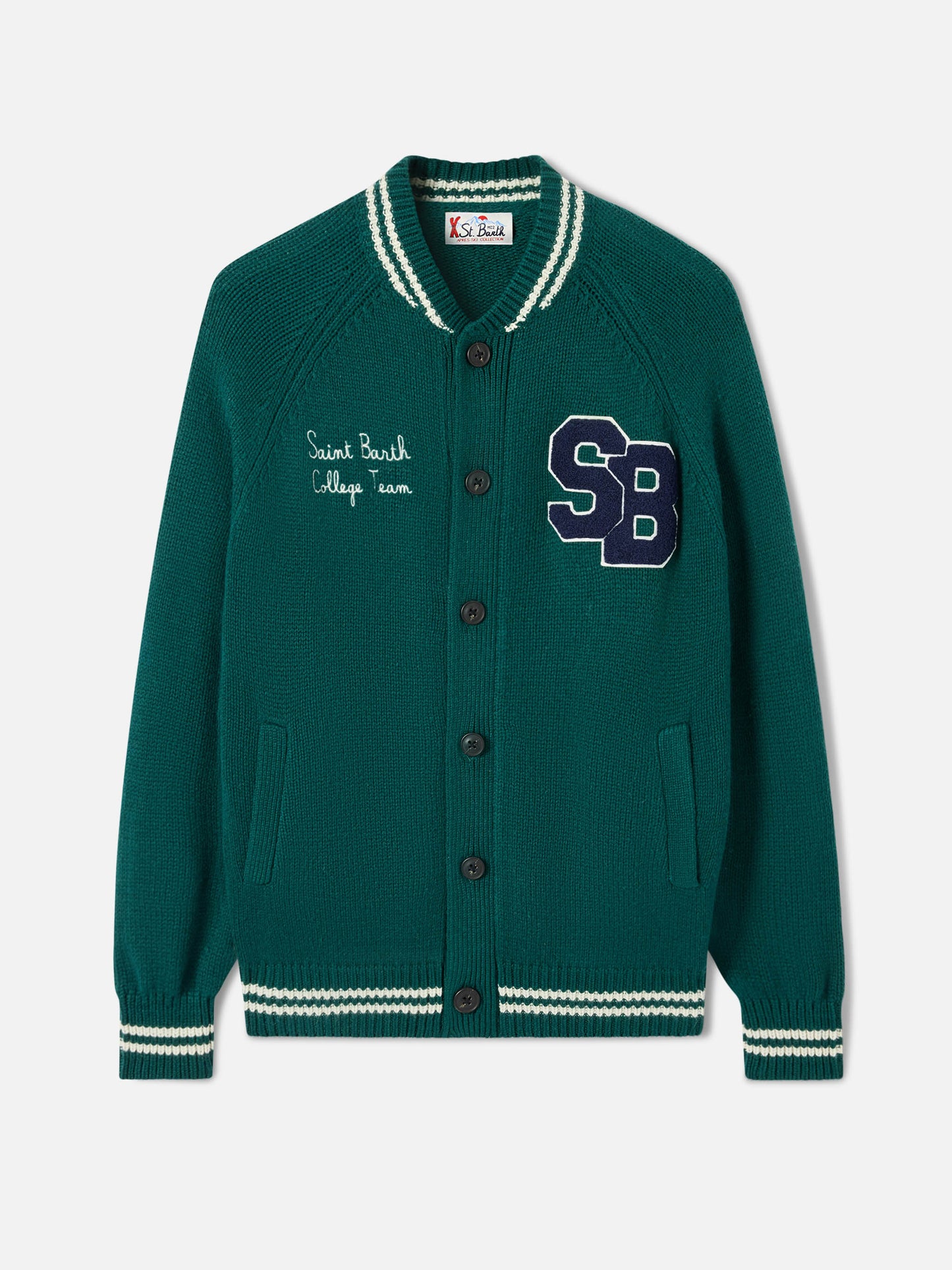 Green knit bomber college style Benjamin