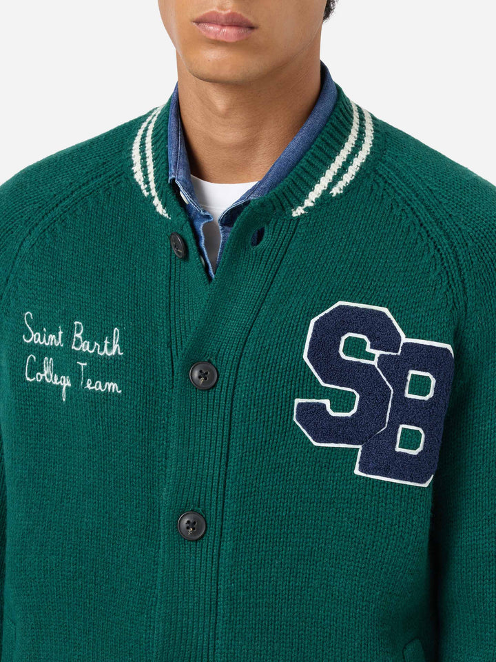 Green knit bomber college style Benjamin