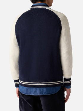 Navy blue knit bomber college style Benjamin