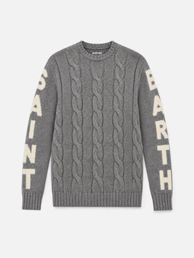 Bergen schwerer Zopfmuster-Pullover in Grau meliert 