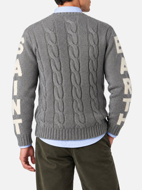 Bergen schwerer Zopfmuster-Pullover in Grau meliert 
