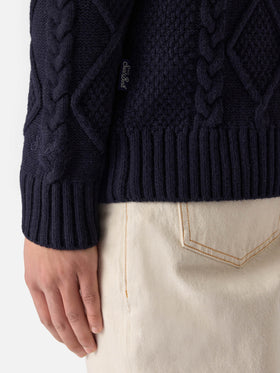 Blauer Rundhalspullover Bergen Tricot mit Cortina Natale '83 Stickerei