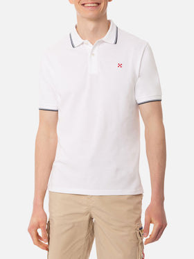 White piquet polo with St. Barth logo